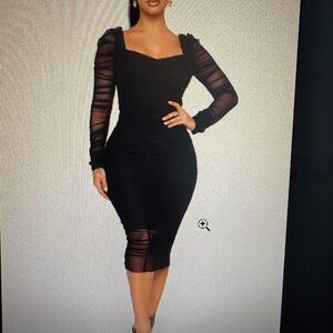 Fashion Nova Black Sheer Sleeve Dress